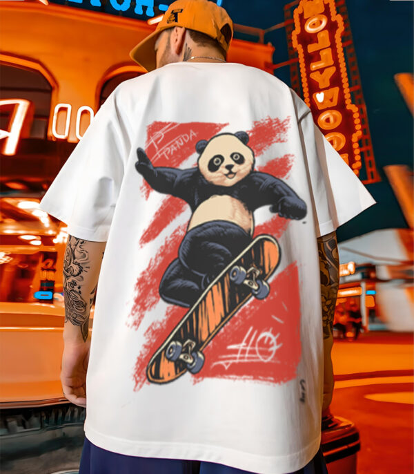 Panda Graphic Printed Oversize Tshirt, White Graphic Oversize T-Shirt