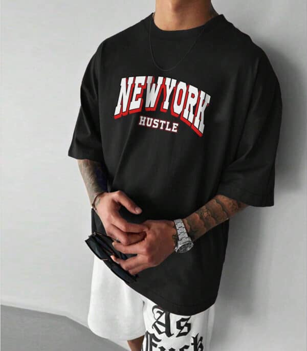 New York Hustle Oversized tshirt, Printed Black Oversized tshirt