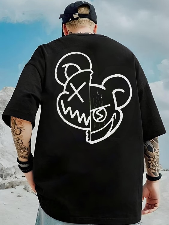Graphic Printed oversized t-shirt for men, Black oversized tshirt