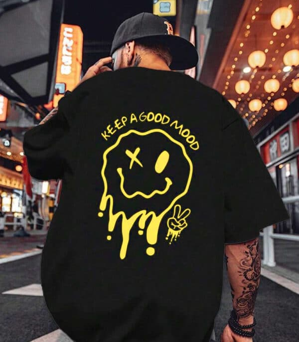 Good Mood Black Oversize T-shirt, Printed Oversize T-shirt For Men & Women