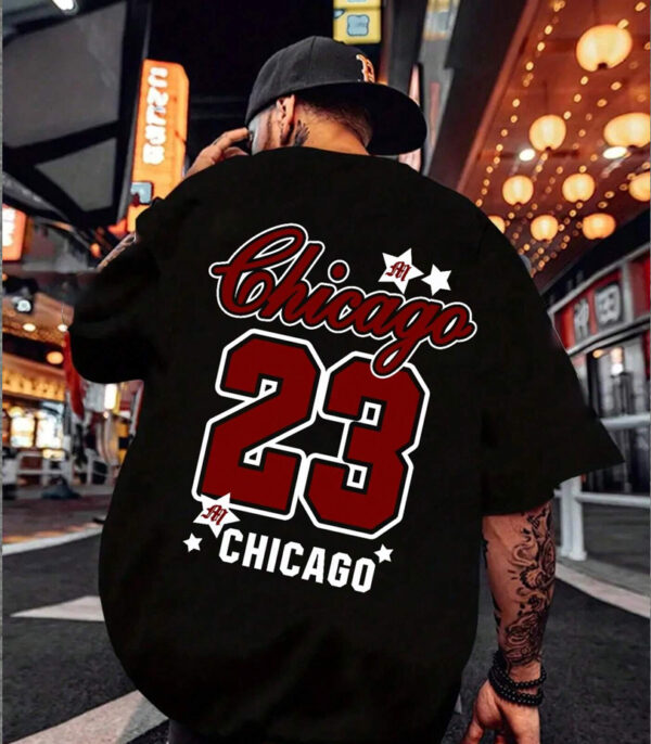 Chicago 23 Oversize Tshirt, Graphic Printed Black Oversize T-Shirt