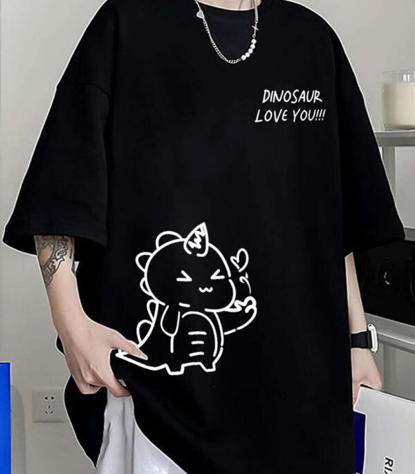 Dino Love Oversize Tshirt, Cute Black Oversize T-Shirt