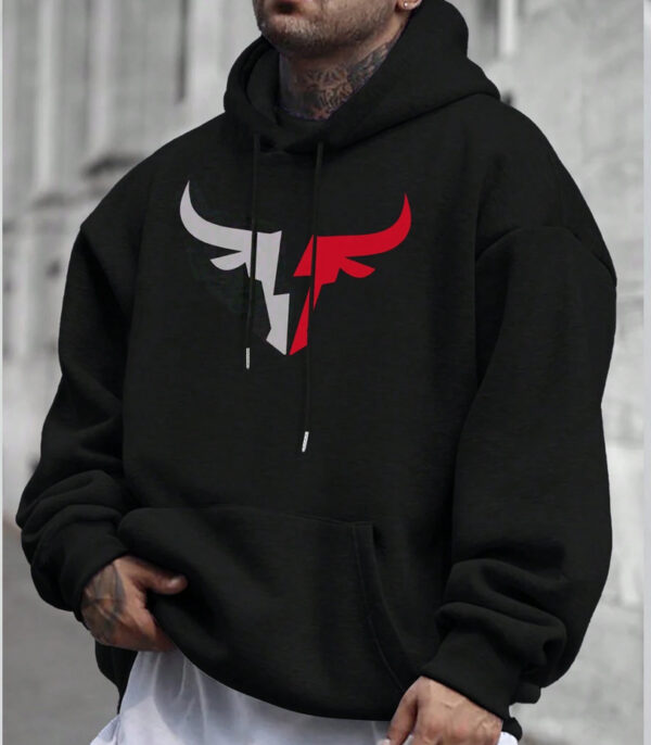 Premium Black Hoodie Printed, Bull Printed Hoodie For Men