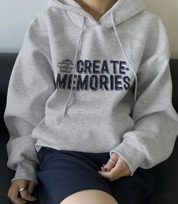 Memories Hoodie for women, Grey Printed Hoodie, Grey Hoodie
