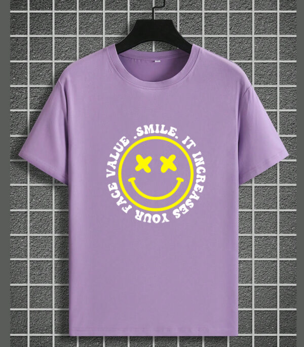 Round Neck Lavender Half Sleeve T-Shirt, Smiley Tshirt
