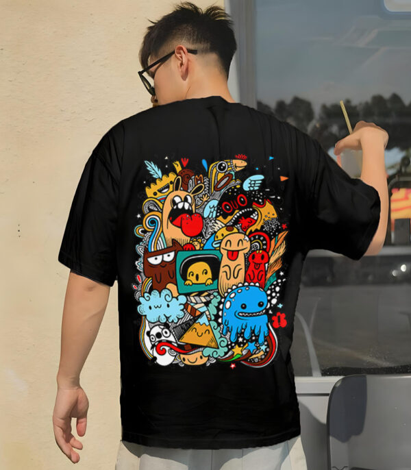 Doodle Graphic Printed Oversize Tshirt, Doodle Black Tshirt